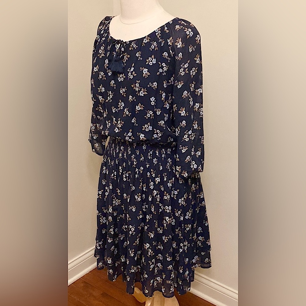 J. Jill Navy Blue Ditsy Floral SZ S Cottagecore Romantic Boho Chic Peasant Dress - Picture 7 of 13